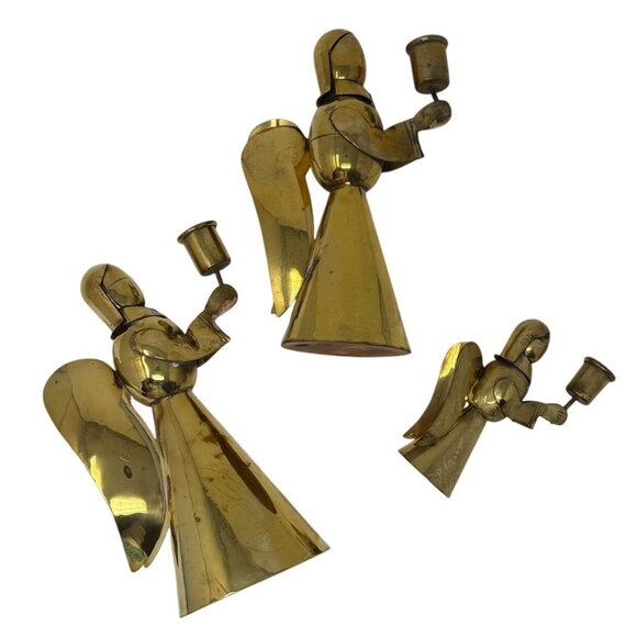 Mid 20th Century Brass Swirl Design Candlestick Candle Holders Set 3 Graduated - Picture 10 of 10